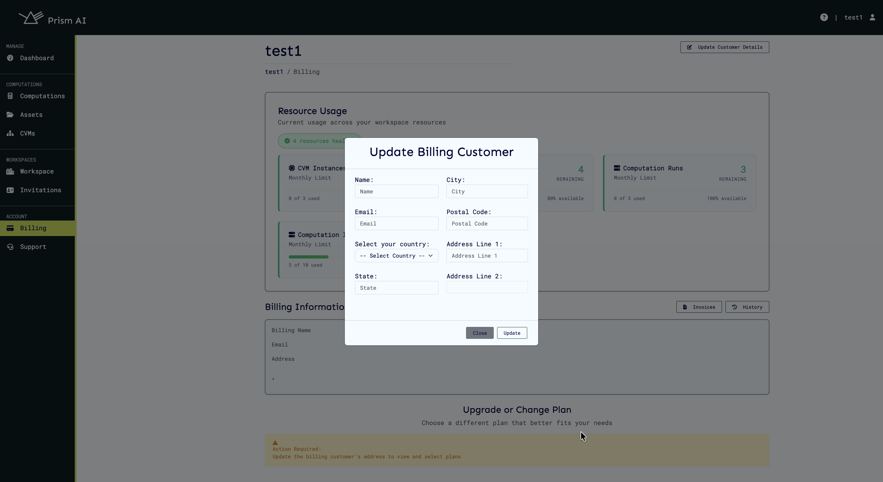 Billing Update Customer Details Modal